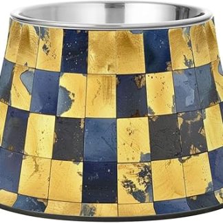 Миски для корма для домашних животных в сине-золотую клетку, нескользящие, из нержавеющей стали, для кошек, для медленного кормления, удобные для усов.