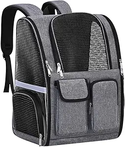 Pet Backpack, Airline Approved Dog Backpack, Cat Bag for Travel Hiking Bike Riding Walking Outdoor, Cat Backpack with Breathable Mesh(Gray)