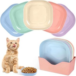 Набор из 10 плоских мисок для кошек, 15 × 15 × 3 см, круглые миски из полипропилена, разноцветные, многоразовые, легко моются, многофункциональные для котят и кошек.