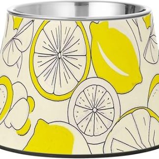 Миска для кормления кошек Sketch Lemon Yellow Summer, нескользящая, из нержавеющей стали, для маленьких собак, с эффектом усов.