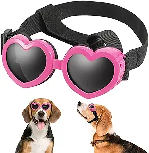 Dog Sunglasses Small Breed Goggles UV Protection with Adjustable Strap Doggy Heart Shape Anti-Fog Sunglasses Eye Wear Protection for Puppy Sun Glasses Doggie Windproof Glasses (Pink)