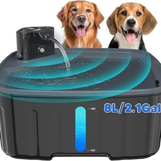 Беспроводной фонтанчик для питья для собак, большой фонтанчик для собак/кошек объемом 8 л с датчиком движения, аккумулятором 5000 мАч, бесшумным насосом и фильтром из активированного угля.
