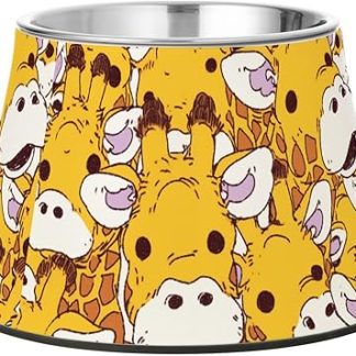 Желтые миски для собак с мультяшным жирафом, модернизированная подставка из нержавеющей стали для средних собак, не боящаяся усов.