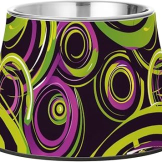 Абстрактная зелено-фиолетовая миска для собачьего корма с кругами, нескользящая, из нержавеющей стали, для кошачьего корма, медленное кормление собак.