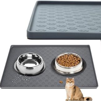 Водонепроницаемая силиконовая подстилка для кормления домашних животных, нескользящая, с приподнятыми краями, герметичная, серая, 2 шт., 22 × 16