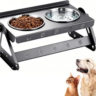 Подставка для мисок для собак: подставка для корма для собак, регулируемая по высоте и углу наклона, приподнятая миска для собак с 2 мисками из нержавеющей стали, легко моется и устойчива для ежедневного использования.