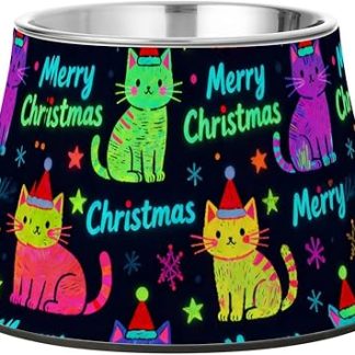 Счастливого Рождества! Милая миска для кошек и собак с подставкой, из нержавеющей стали, для собак среднего размера, для медленного приема пищи.