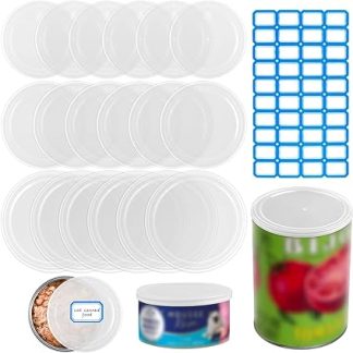 18 пластиковых крышек для банок, 3 разных размеров, с этикеткой, моющиеся, крышка для банки с кормом для собак, прозрачная крышка для банки с кормом.