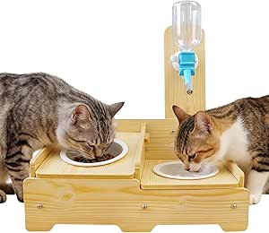 Автоматическая поилка для собак | Деревянная, с регулируемой высотой и 2 чашами, для щенков, котят и других животных, для дома, гостиной, балкона, квартиры и улицы.