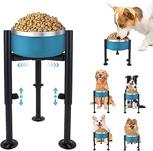 Подставка для собак на возвышении - 4 регулируемые высоты, ширина 15-25 см - отдельные миски для еды и воды - кормушка для питомца