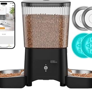 Автоматическая кормушка для кошек HONEYGUARDIAN, 2 миски, 5 г/2,4 г, WiFi, умный автоматический дозатор корма для кошек и собак (3,5 л)