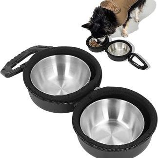 Набор из двух мисок для собак Pissente с сумкой, миски для корма и воды из нержавеющей стали с сумкой для хранения из ЭВА, для отдыха на природе, путешествий и кемпинга.