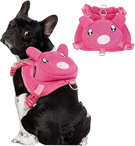Dog Harness with Backpack, Adjustable Dog Backpack Harness for Small Medium Dogs, No-Pull Breathable Backpacks for Dogs to Wear, for Traveling, Hiking, Camping, Training, Pink M