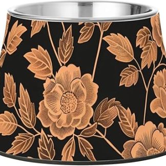 Миски для собак с цветочным узором, розовым золотом и черным покрытием, с подставкой, из нержавеющей стали, металлические миски для медленного кормления кошек, удобные для кошек с усами. Plato para perros para comer lento