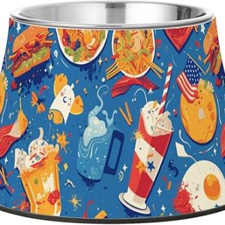 Миска для корма для собак Cartoon Brunch с подставкой, из нержавеющей стали, для комфортного кормления любимых питомцев.