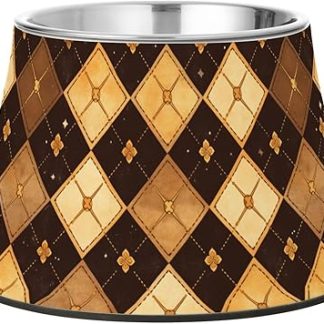 Желто-коричневые клетчатые миски для собак, приподнятая миска для кормления домашних животных из нержавеющей стали для маленьких собак, средство от усов