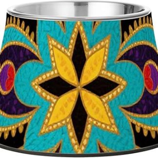 Старомодные сине-фиолетовые миски для корма для домашних животных с узором «пейсли», нескользящие, из нержавеющей стали, для собак, кошек, кроликов и птиц. Удобное кормление.