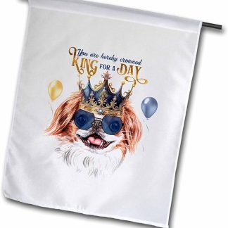 3dRose Japanese Chin Dog in Sunglasses and a Crown King for a Day - Flags (fl-382731-1)