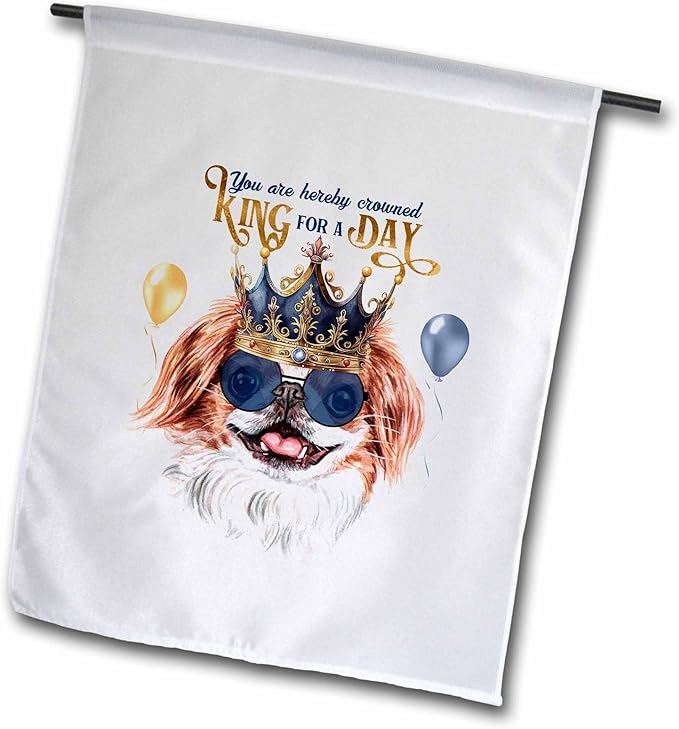 3dRose Japanese Chin Dog in Sunglasses and a Crown King for a Day - Flags (fl-382731-1)
