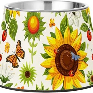 Миска для кормления Sunflowers Butterfly Pet Bowl из нержавеющей стали, приподнятая, для собак среднего размера, удобная для кормления.