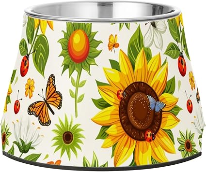 Миска для кормления Sunflowers Butterfly Pet Bowl из нержавеющей стали, приподнятая, для собак среднего размера, удобная для кормления.