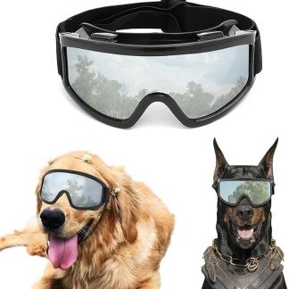 Dog Goggles Large Breed, Dog Sunglasses Pets Goggles Eye Wear Snow Skiing Glasses Anti-Fog UV Protection Windproof Dustproof Eyepiece for Medium Large Dog Travel Riding Driving with Adjustable Strap