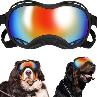 Dog Sunglasses, Dogs Goggles with Adjustable Strap, UV Protection Dog Goggles Sunglasses Eye Protection Anti-Fog Snowproof Cool Glasses for Large Dogs, Red