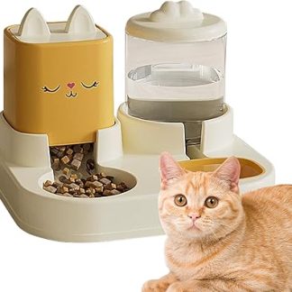 Автоматическая кормушка и поилка для собак, автоматическая кормушка для кошек | Универсальная кормушка для собак 2 в 1 с мультяшным рисунком кошки, набор мисок для корма и воды для кошек, станция для кормления домашних животных (кошек).