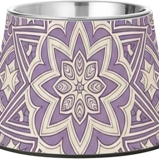 Миска для домашних животных в стиле бохо, лавандово-фиолетово-белая мандала с подставкой, из нержавеющей стали, для медленного кормления собак, средство от усов.