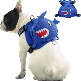 IDOMIK Dog Backpack Harness, No-Pull Dog Backpack with D-Ring for Small Medium Dogs, Cute Self Carrier Backpack for Dogs to Wear, Adjustable Dog Harness Backpack for Traveling Camping Hiking,Shark,XS
