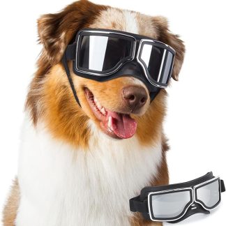 OWNPETS Large Dog Sunglasses Goggles UV Protection Windproof Dustproof Snowproof Outdoor Riding Motorcycle Driving Dog Goggles Soft Frame Adjustable Strap Black