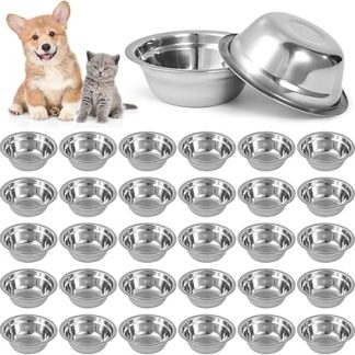 Набор из 30 металлических мисок для корма для собак и кошек из нержавеющей стали, размером 5,3 x 4,6 см, можно мыть в посудомоечной машине.