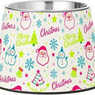 Рождественская миска для корма для собак в виде снеговика и Санта-Клауса, розово-белая, нескользящая, из нержавеющей стали, подходит для собак, кошек, кроликов и птиц, не боится усов.