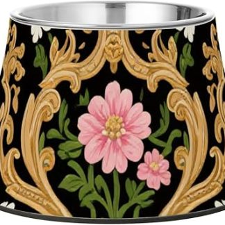 Миски для корма и воды для собак Balot's Golden Retro Flower Raised Pets Food Bowls из нержавеющей стали, предназначенные для медленного кормления собак. Whisker Relief plato para perros con ansiedad