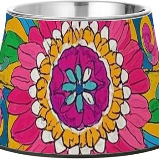 Винтажная миска для воды для собак в стиле бохо с цветочным принтом из ротанга, нескользящая миска для кормления домашних животных из нержавеющей стали для маленьких собак, миска для еды для собак с усами.