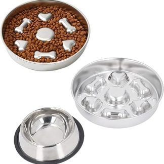 2 миски для медленного кормления собак, нескользящие, из нержавеющей стали, подходят для маленьких и средних пород, не содержат BPA, легко моются, интерактивные.