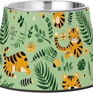 Миска для воды с изображением тигра, дикого животного, зеленого цвета, с нескользящей поверхностью, из нержавеющей стали, для удобного кормления собак, кошек, кроликов и птиц.