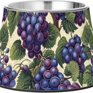 Вкусная фиолетовая миска для домашних животных с рисунком винограда, нескользящая, из нержавеющей стали, для маленьких собак, удобное кормление.