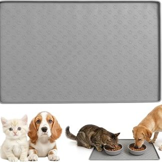 Futtermatte Katzen Futtermatte Hund Groß,Hundenapf Kleine Hunde Silikon-Futtermatte für Haustiere Napfunterlage Hund Rutschfestes 100% Wasserdichte Design mit 1,5cm erhöhtem Rand 48 x 30 см