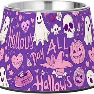 Счастливого Хэллоуина! Фиолетовые миски для корма и воды для собак в форме тыквы, нескользящие, из нержавеющей стали, для маленьких собак, не боятся усов.