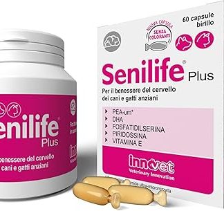 Senilife Plus для улучшения работы мозга у пожилых собак и кошек – улучшает когнитивные функции и память для успешного старения мозга – 60 капсул для однократного применения