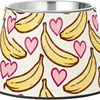 Миска для воды и корма для домашних животных в форме банана и сердца, желтого и розового цвета, с нескользящей поверхностью, из нержавеющей стали, удобная для ваших питомцев.