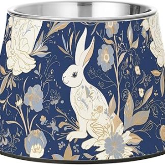 Синяя винтажная миска для воды и воды для собак в виде кролика, модернизированная миска для кошачьего корма из нержавеющей стали для мелких животных, усы, от усталости.