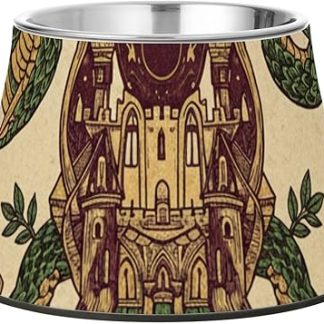 Винтажная готическая миска для корма для собак на Хэллоуин с изображением змей и замка, приподнятая миска из нержавеющей стали для собак, кошек, кроликов и птиц, для медленного поедания.