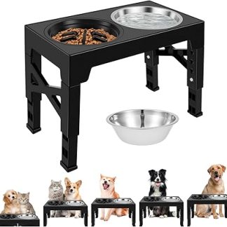 Приподнятая миска для собак, 5-позиционная регулировка высоты, приподнятая миска для собак с 2 мисками из нержавеющей стали и 1 устройством для медленного кормления, нескользящая миска для собак, не содержит BPA, пластик, для