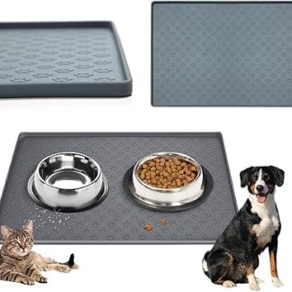 Силиконовый коврик для кормления собак, водонепроницаемый, легко моется, нескользящий, защищает от проливания, разработан для домашних животных, серый, 2 шт., 22 × 16
