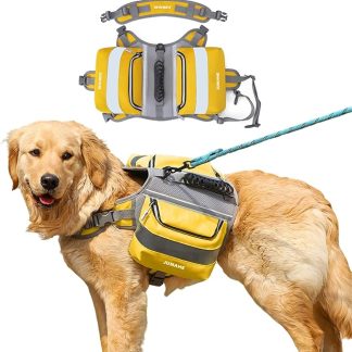 Dog Backpack for Medium & Large Dogs,Dog Pack Saddle Bag for Dogs for Hiking,Pet Backpack Harness with Reflective Strips,2 Capacious Side Pockets for Walking Running,Yellow
