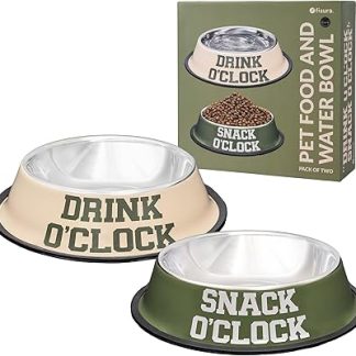 Fisura – набор из 2 мисок для собак из нержавеющей стали «час», зеленые и бежевые, с нескользящей поверхностью, объемом 500 мл для еды и 1000 мл для воды. Стильный набор для каждой собаки.