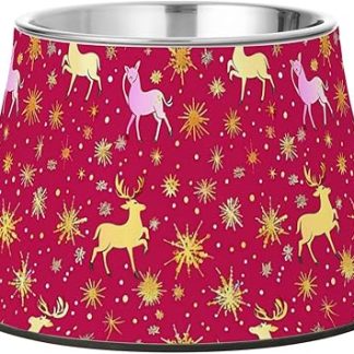 Миска для воды для собак Reindeer Snowflake Gold из нержавеющей стали, приподнятая, подходит для маленьких собак, не боится усов.