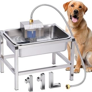 Автоматическая миска для питья для крупных собак, 11 л, нержавеющая сталь, приподнятая, для использования на открытом воздухе, с подставкой, приподнятая, нержавеющая сталь, автоматическое наполнение, с клапаном.